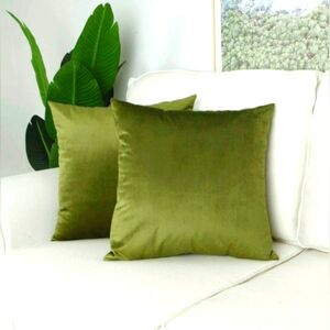 14" X 14" Green Velvet Throw Pillowcase - Pack Of Two